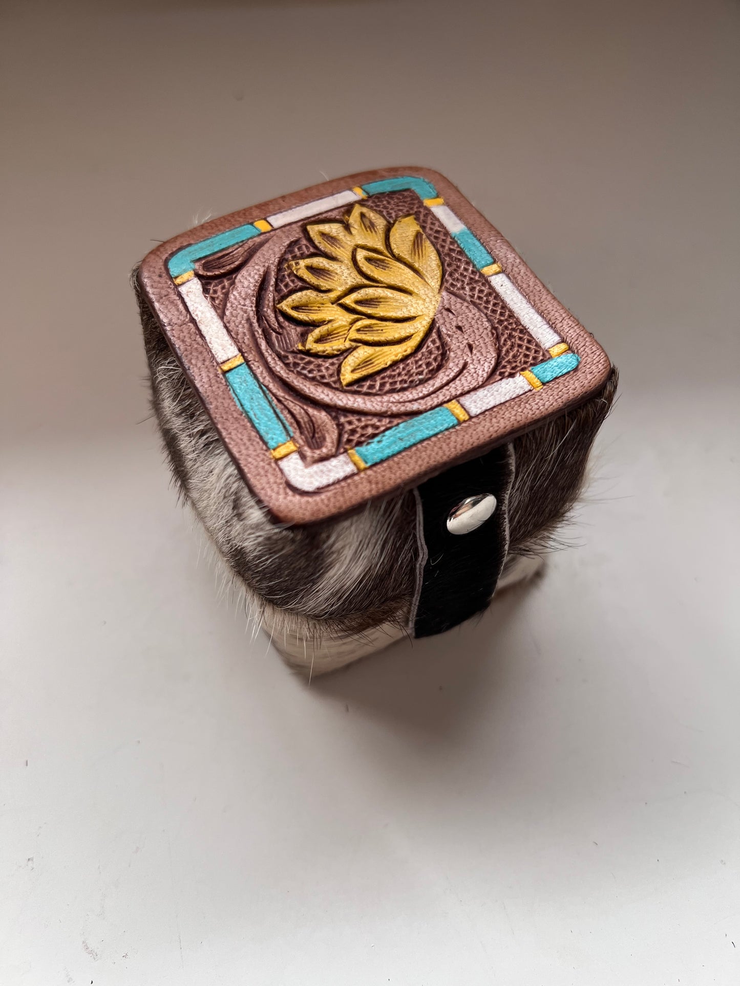 Tooled cowhide ring box #1