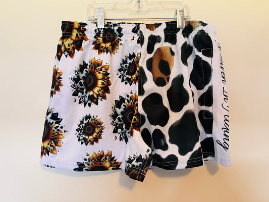 Cow print & sunflowers footy shorts