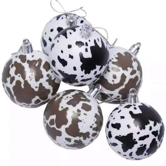 PRE ORDER - 12 cow print Christmas baubles