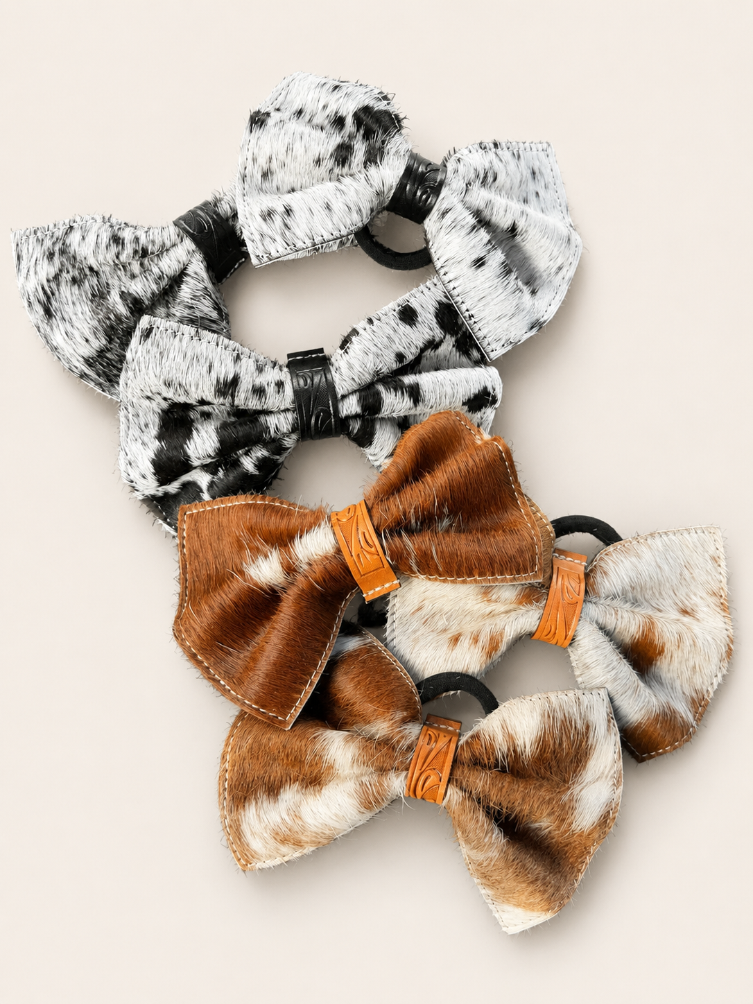 Cowhide hair bows ASSORTED COLOURS