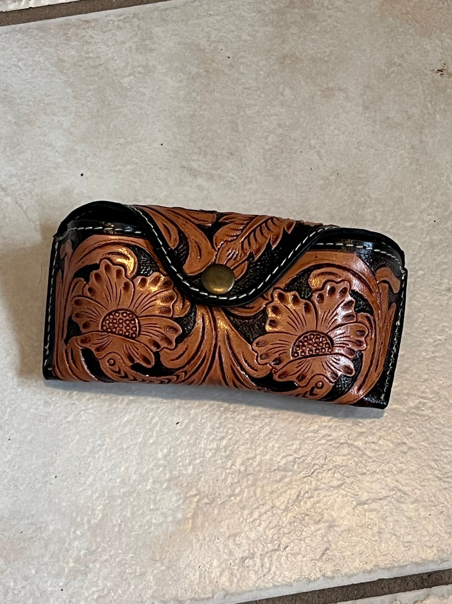 Tooled leather sunglasses case #1