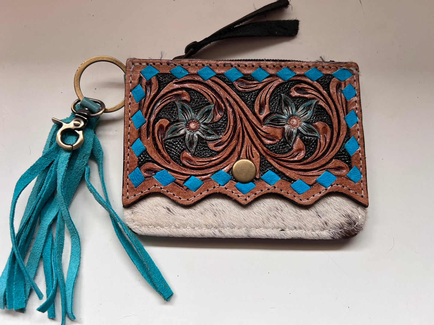 Tooled cowhide card wallet #3