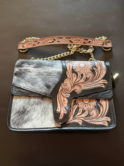 Tooled cowhide bag #1