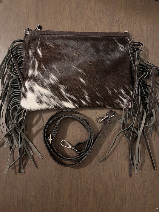 Tassel cowhide crossbody bag