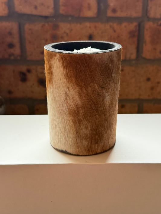 Bottle size cowhide stubby cooler #1