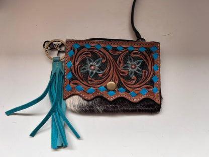 Tooled cowhide card wallet #1