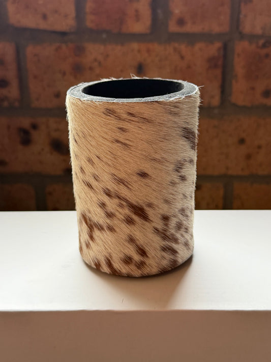 Bottle size cowhide stubby cooler #3