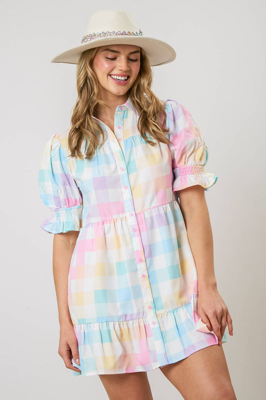 Pastel Checker Shirt Dress