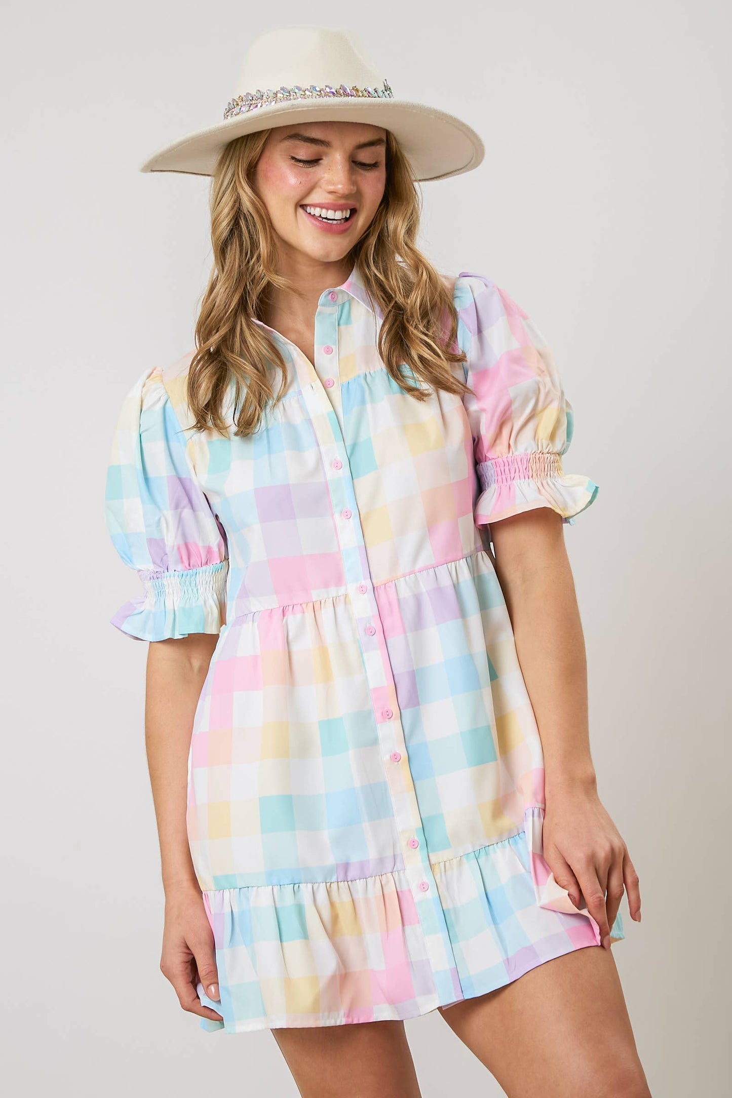 Pastel Checker Shirt Dress