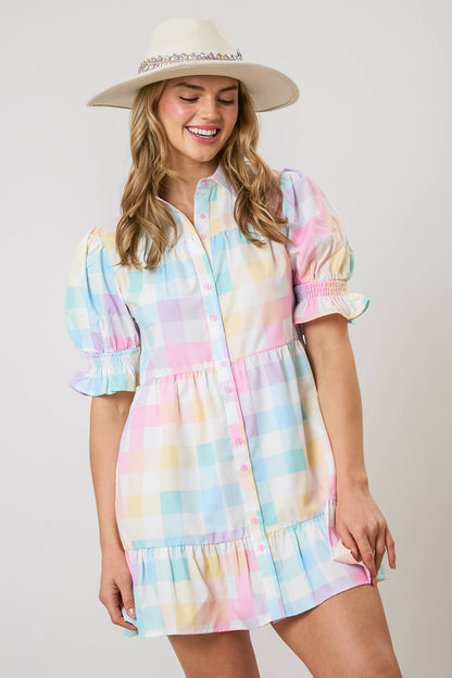 Pastel Checker Shirt Dress SIZE SMALL ONLY