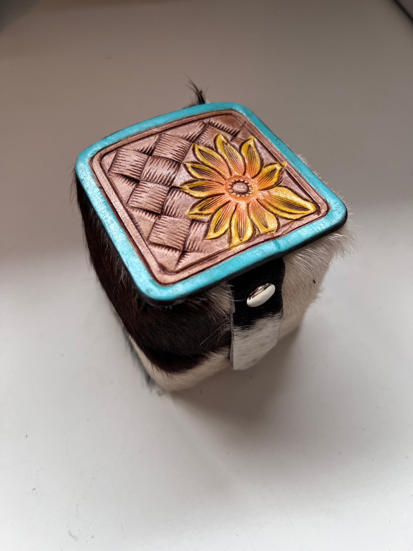 Tooled cowhide ring box #6