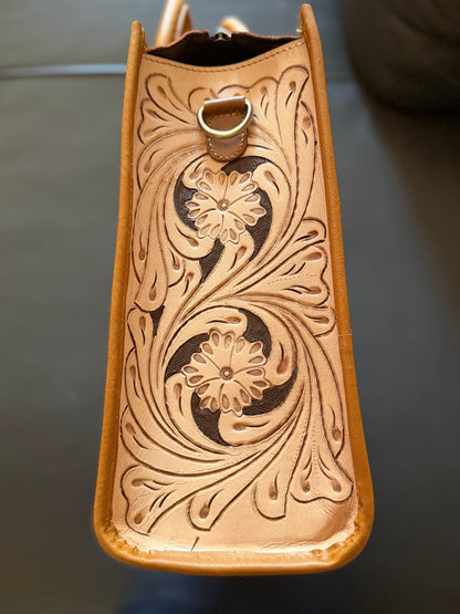 Tooled cowhide tote bag #2