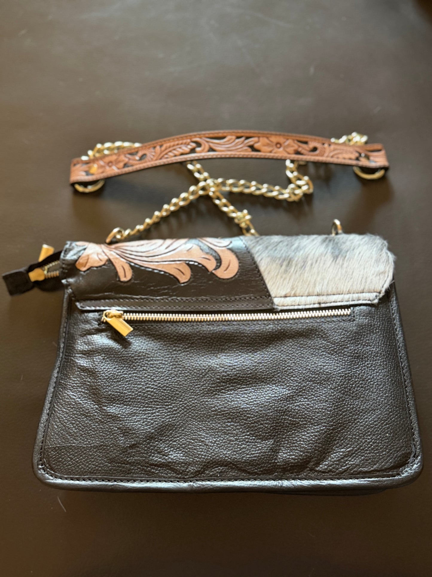 Tooled cowhide bag #1