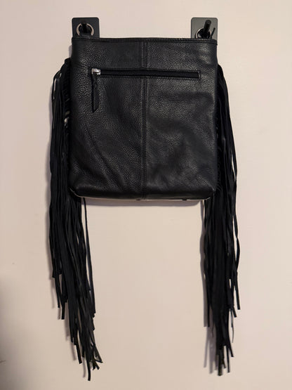 Tooled cowhide tassel crossbody