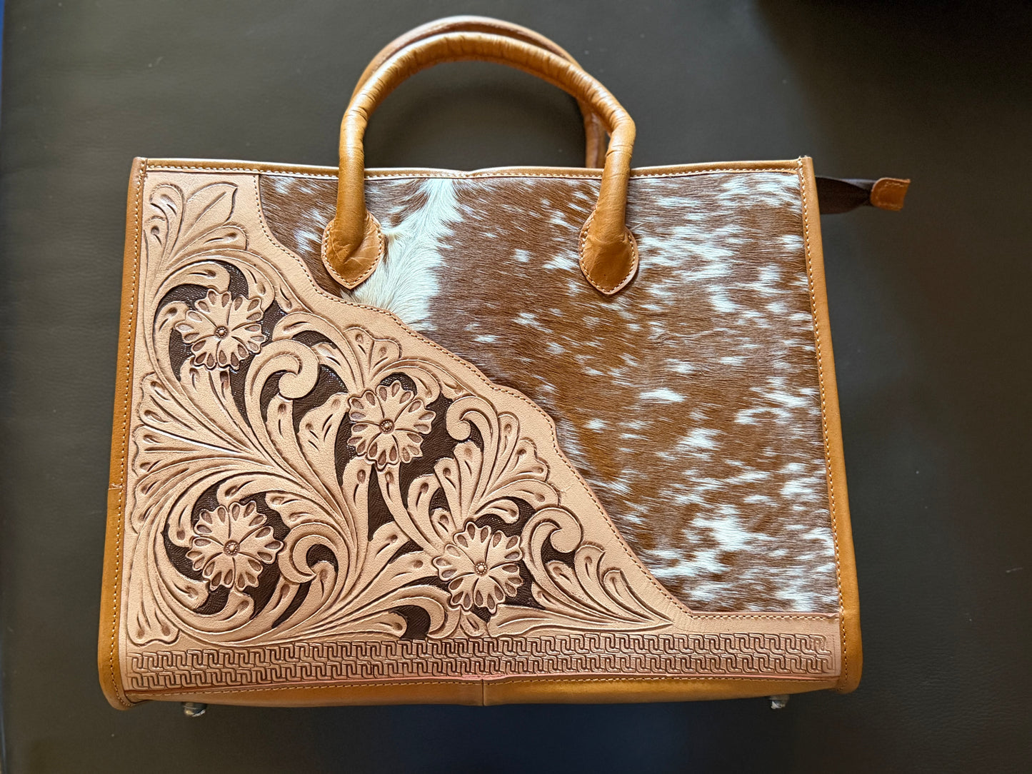 Tooled cowhide tote bag #2