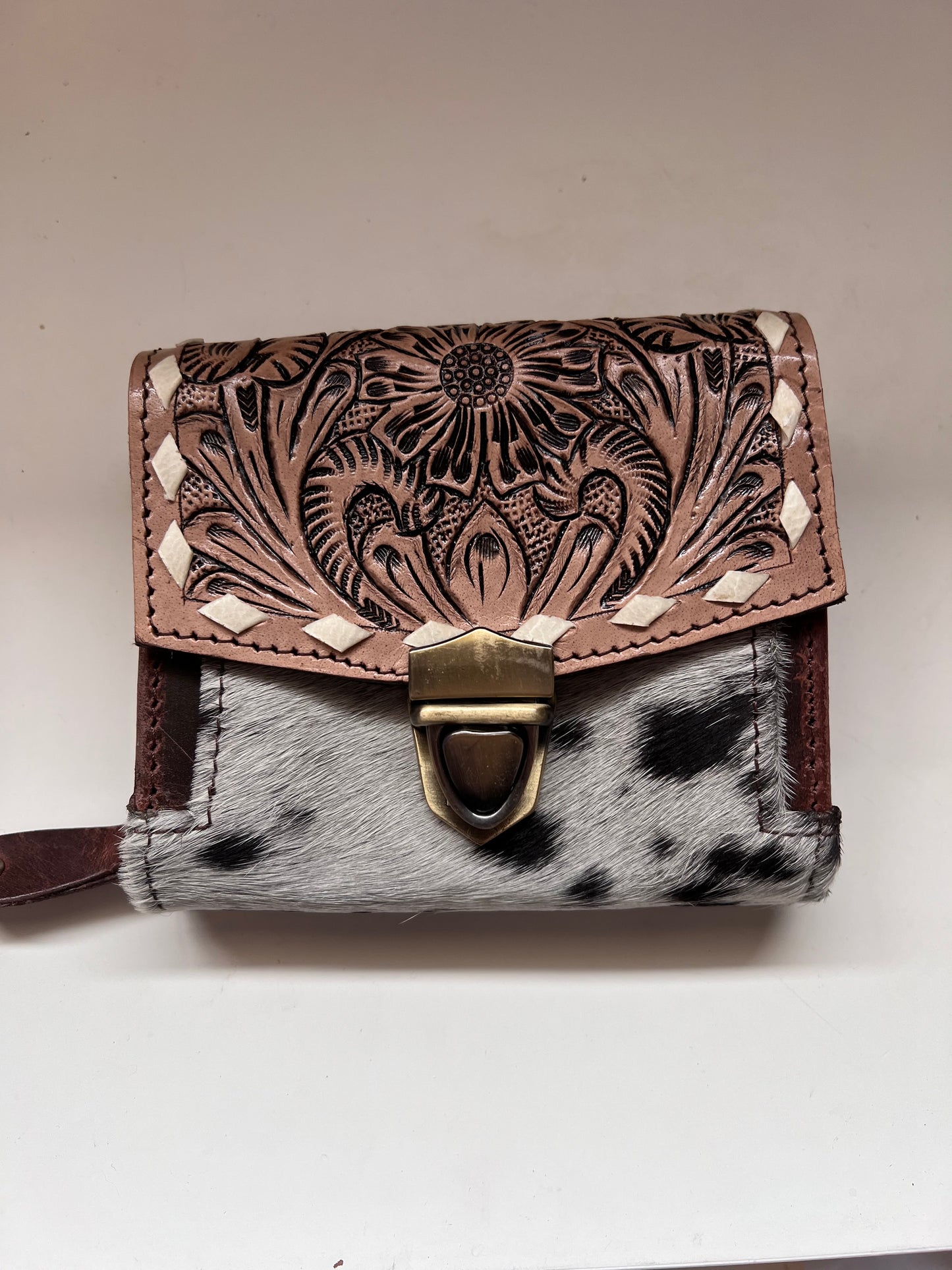 Tooled cowhide mini wallet #1