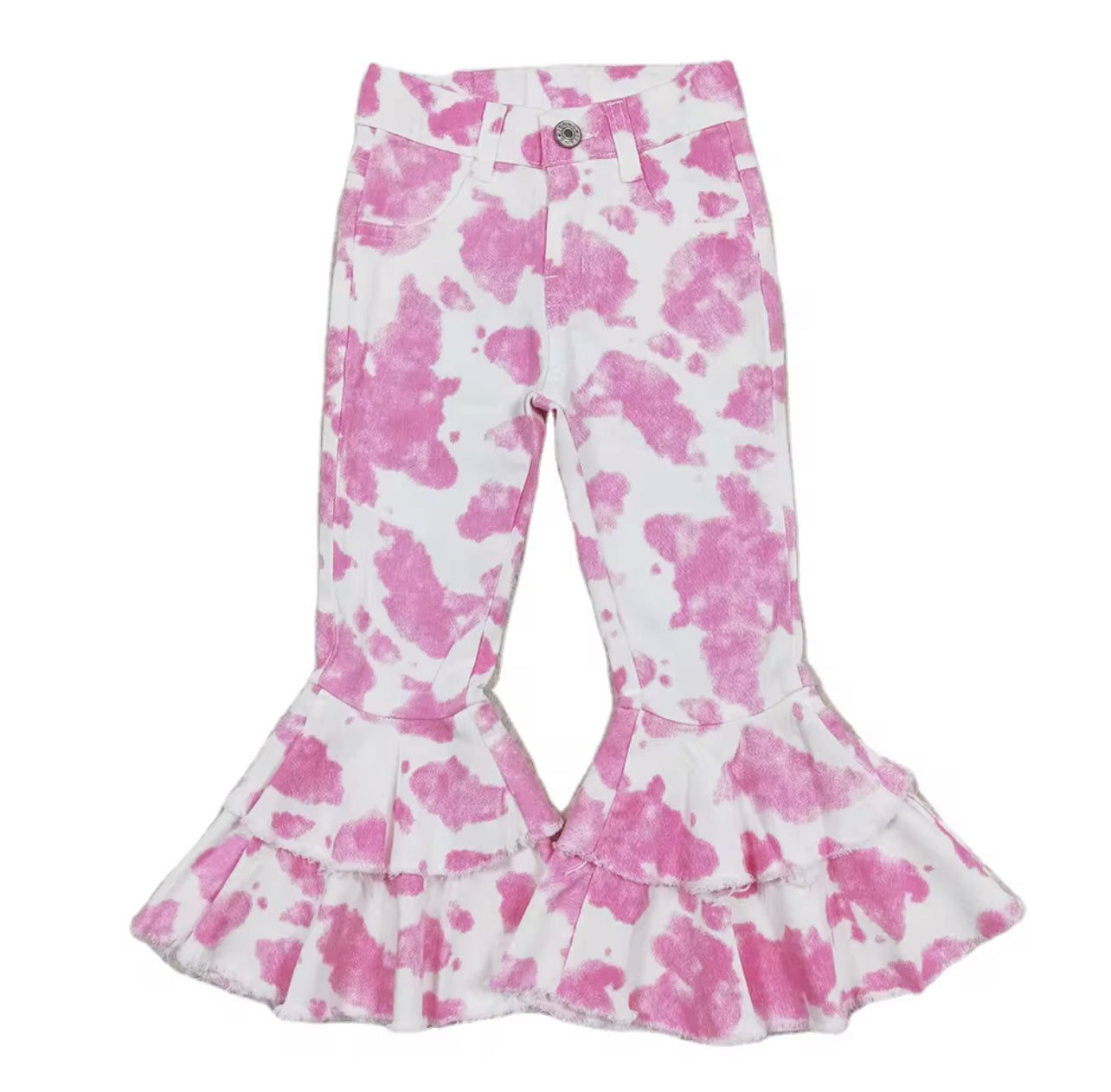 Kids pink cow print flare jeans