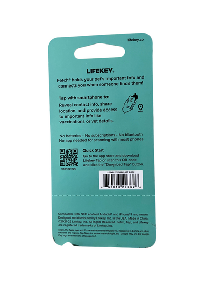 Black small lifekey fetch pet ID tag