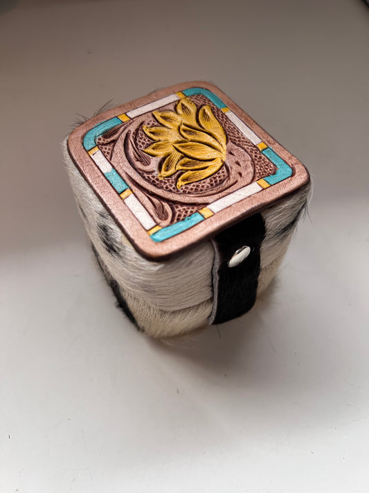 Tooled cowhide ring box #3