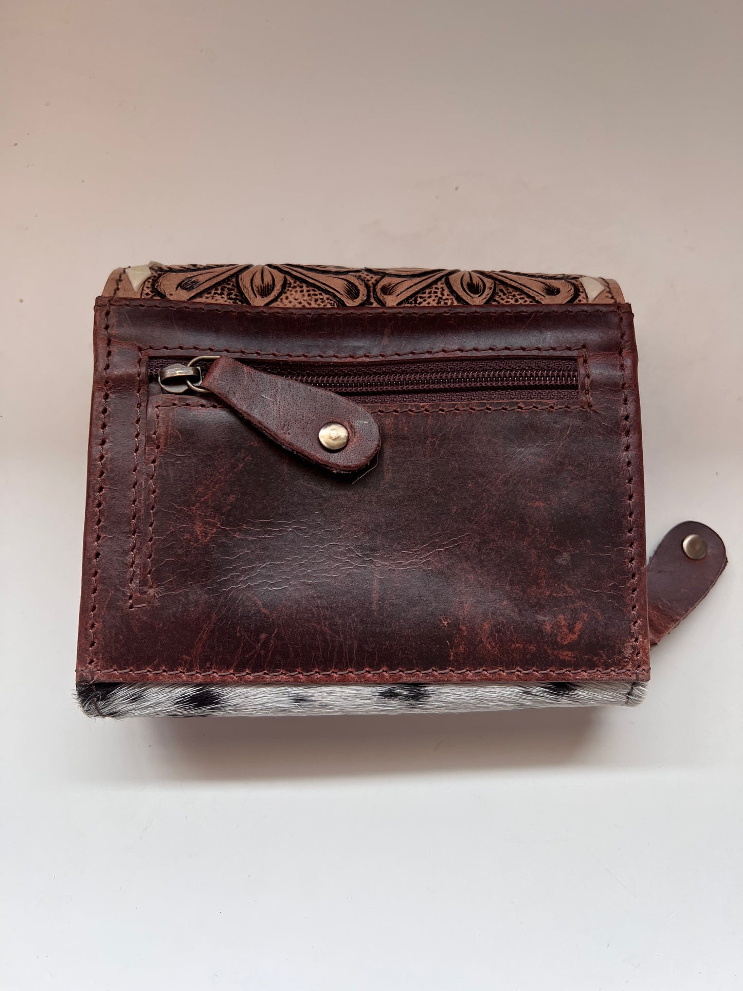 Tooled cowhide mini wallet #1