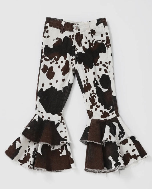 Kids cow print flare jeans