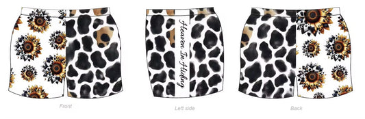 Cow print & sunflowers footy shorts