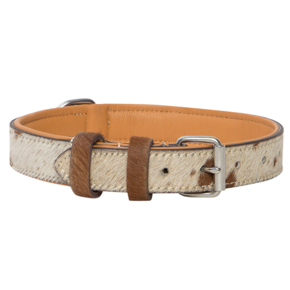 SECONDS Cowhide & leather dog collar TAN SIZE SMALL