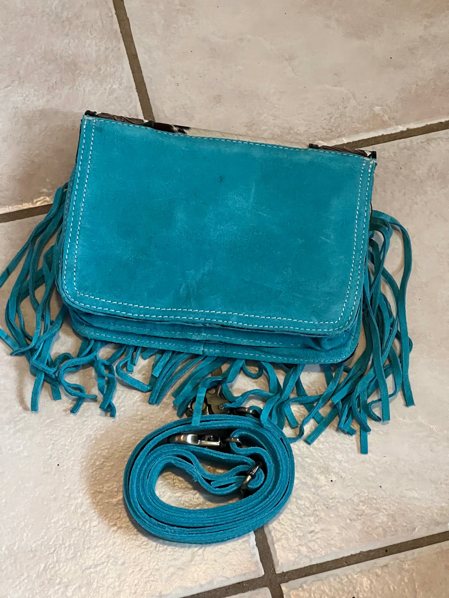 Tooled cowhide fringe crossbody bag #2