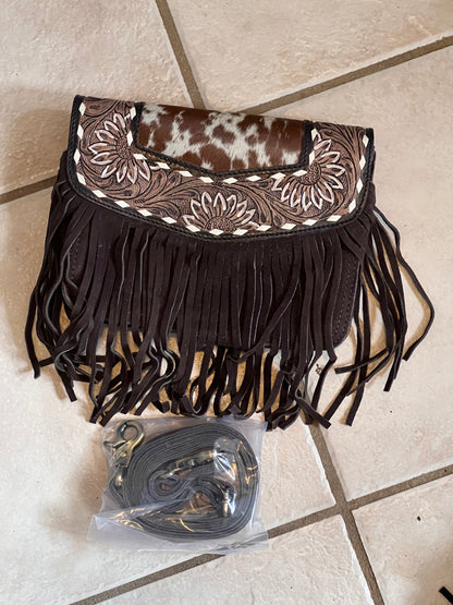 Tooled cowhide fringe crossbody bag #2