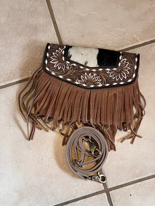 Tooled cowhide fringe crossbody bag #3