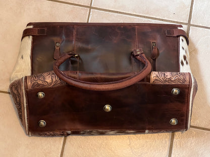 Tooled cowhide duffle bag