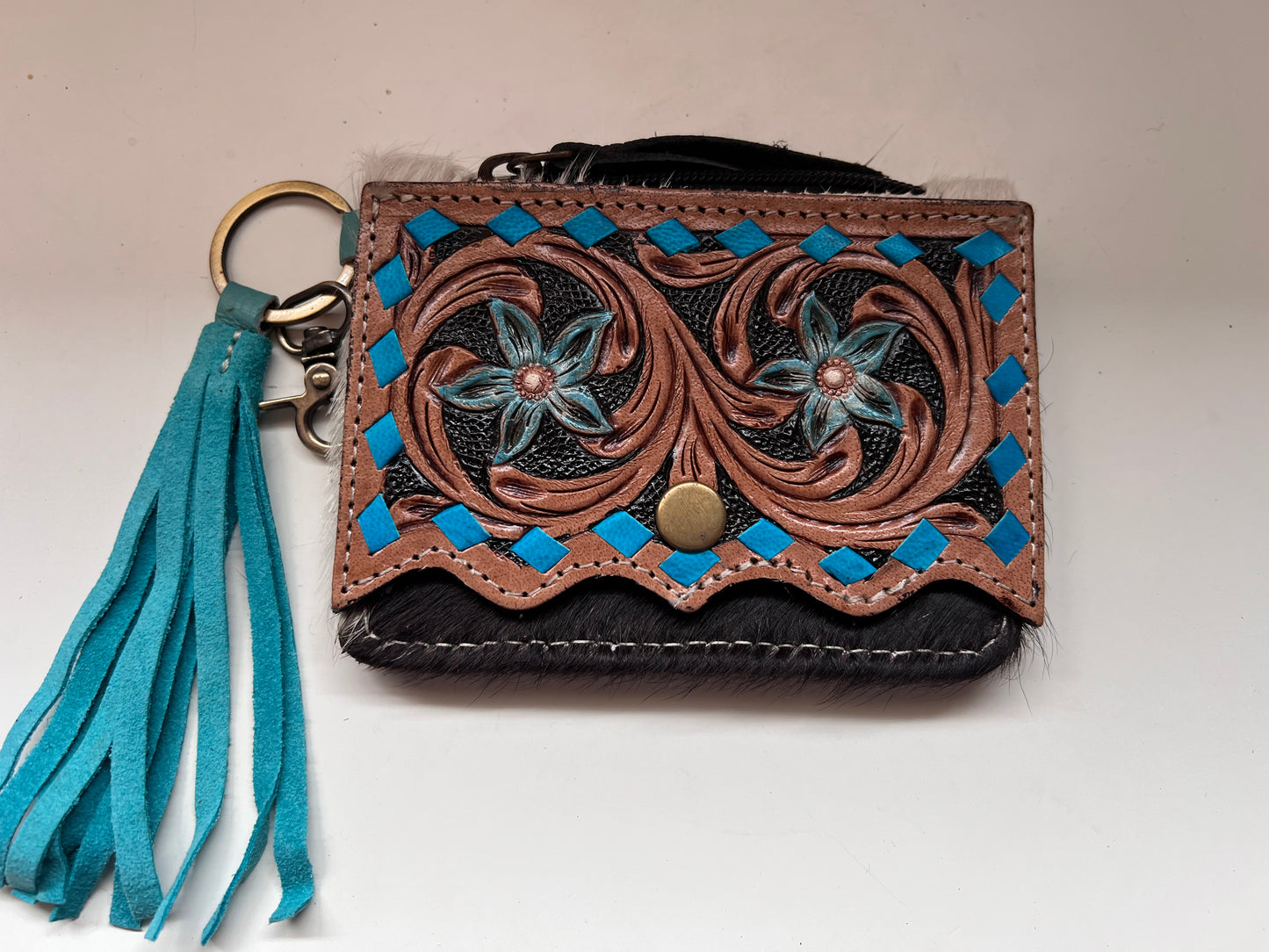 Tooled cowhide card wallet #2