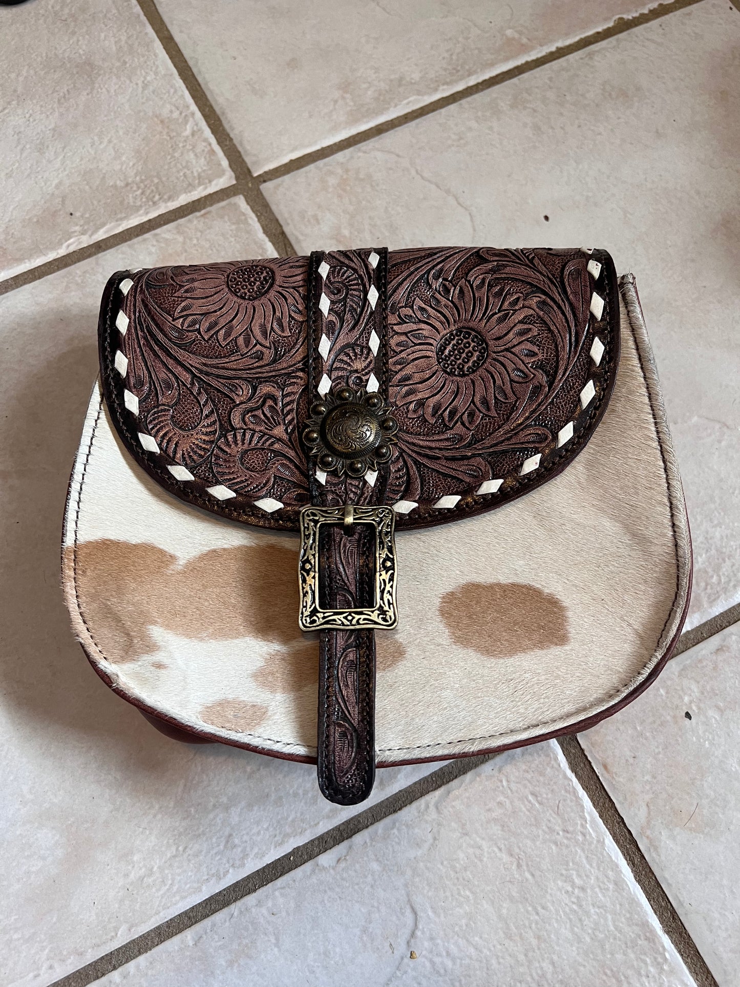 Tooled sunflower buckle bag #2