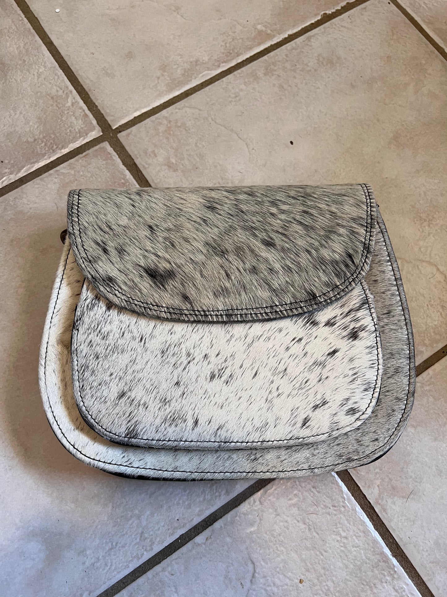 Double pocket cowhide handbag #1