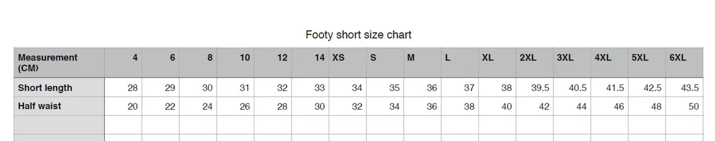 ADULTS Brahman footy shorts 4XL-6XL ONLY