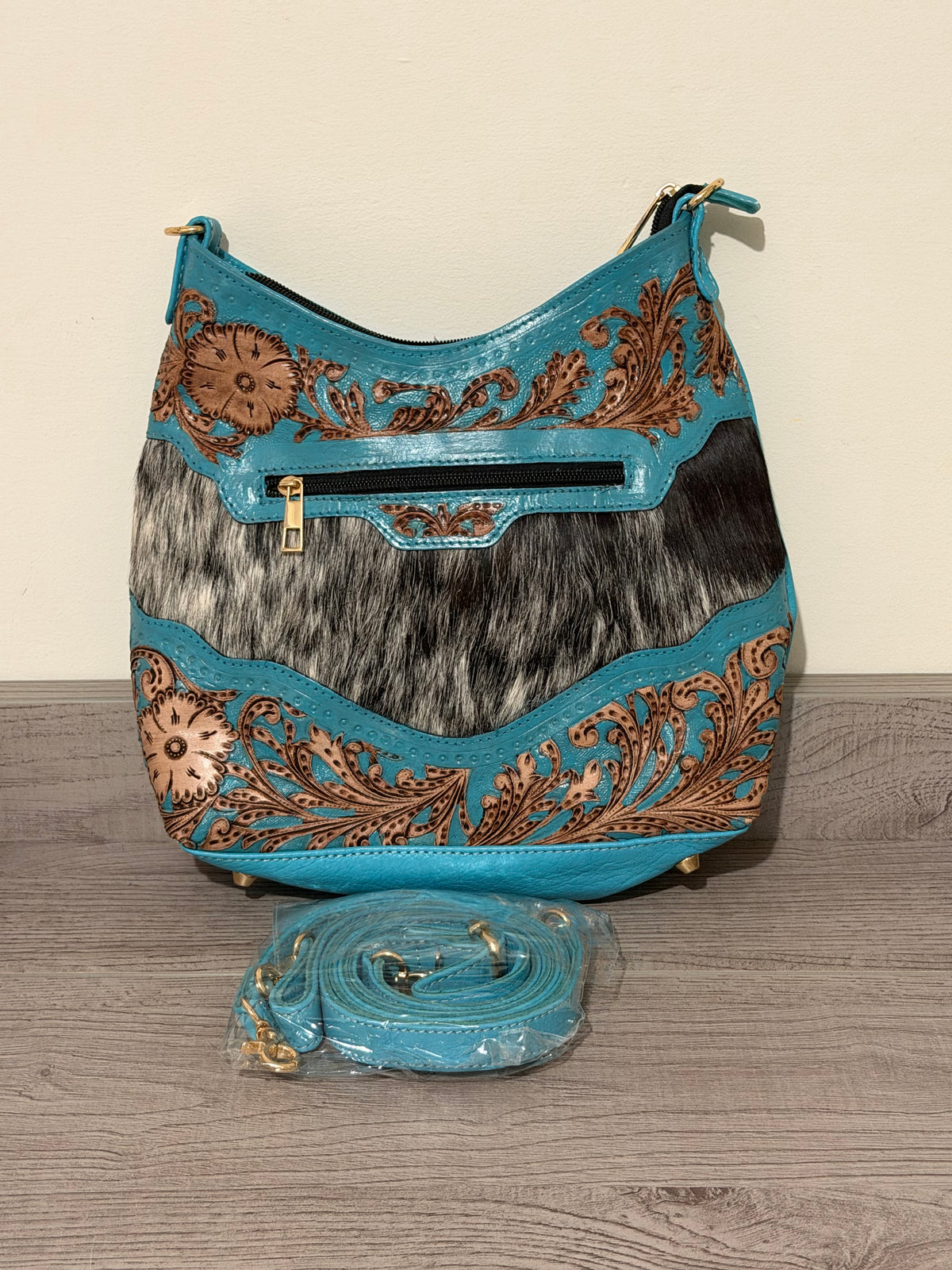 Tooled cowhide handbag #1