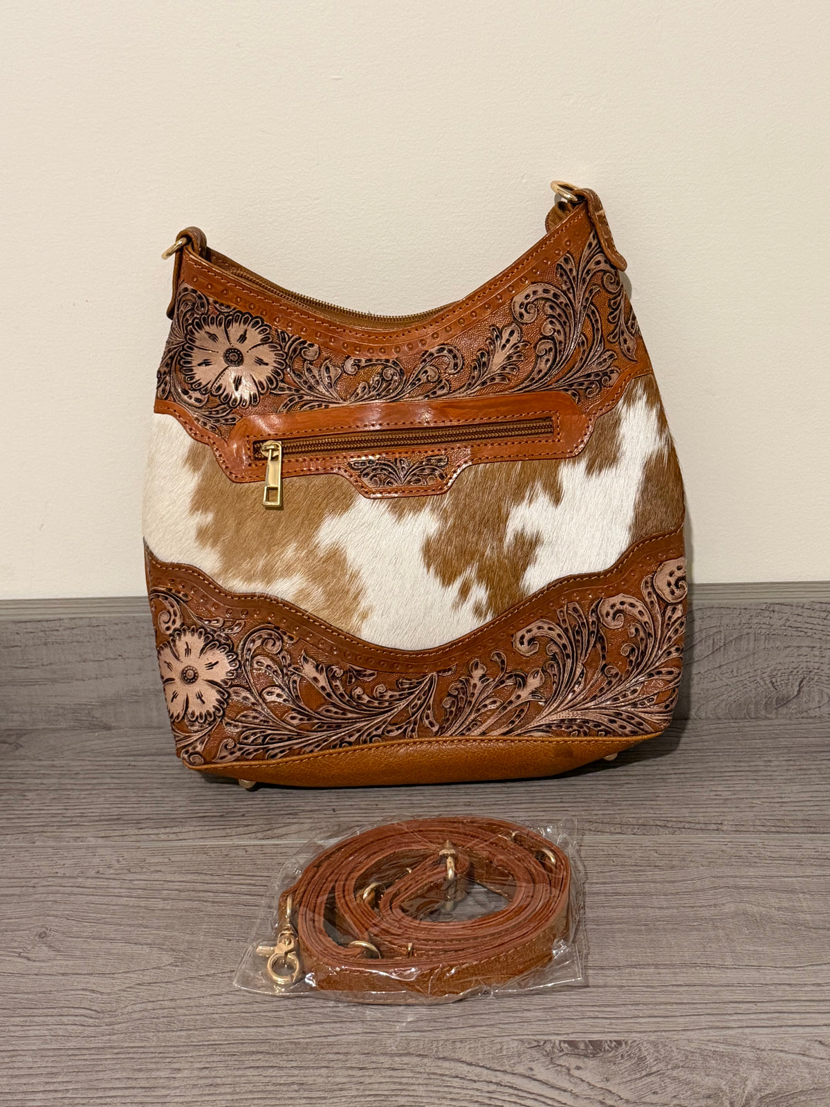Tooled cowhide handbag #3