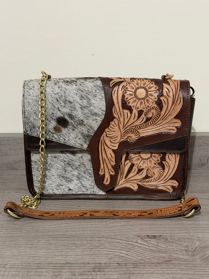 Tooled cowhide chain bag #3