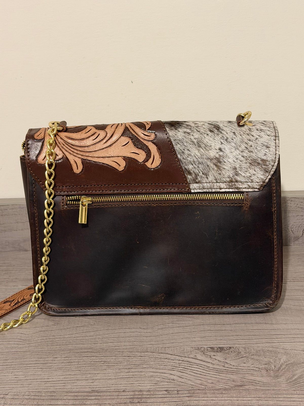 Tooled cowhide chain bag #3