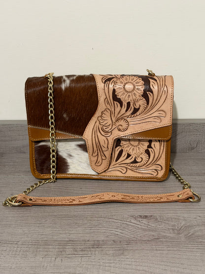 Tooled cowhide chain bag #2