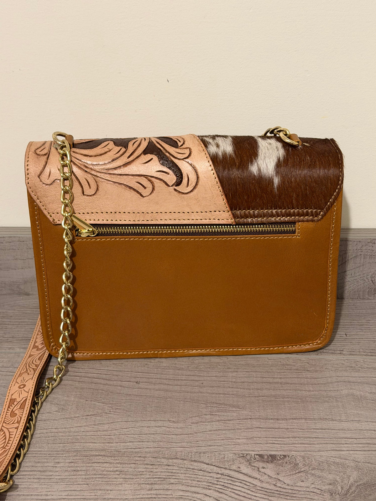 Tooled cowhide chain bag #2