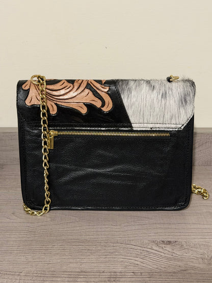Tooled cowhide chain bag #1