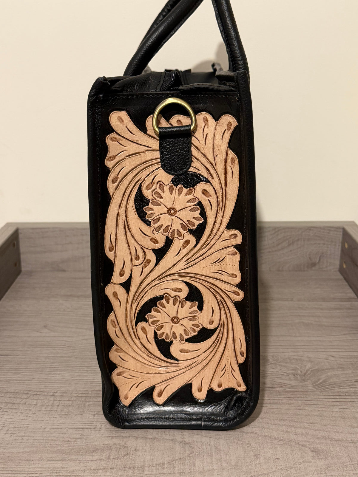Tooled cowhide tote bag #4