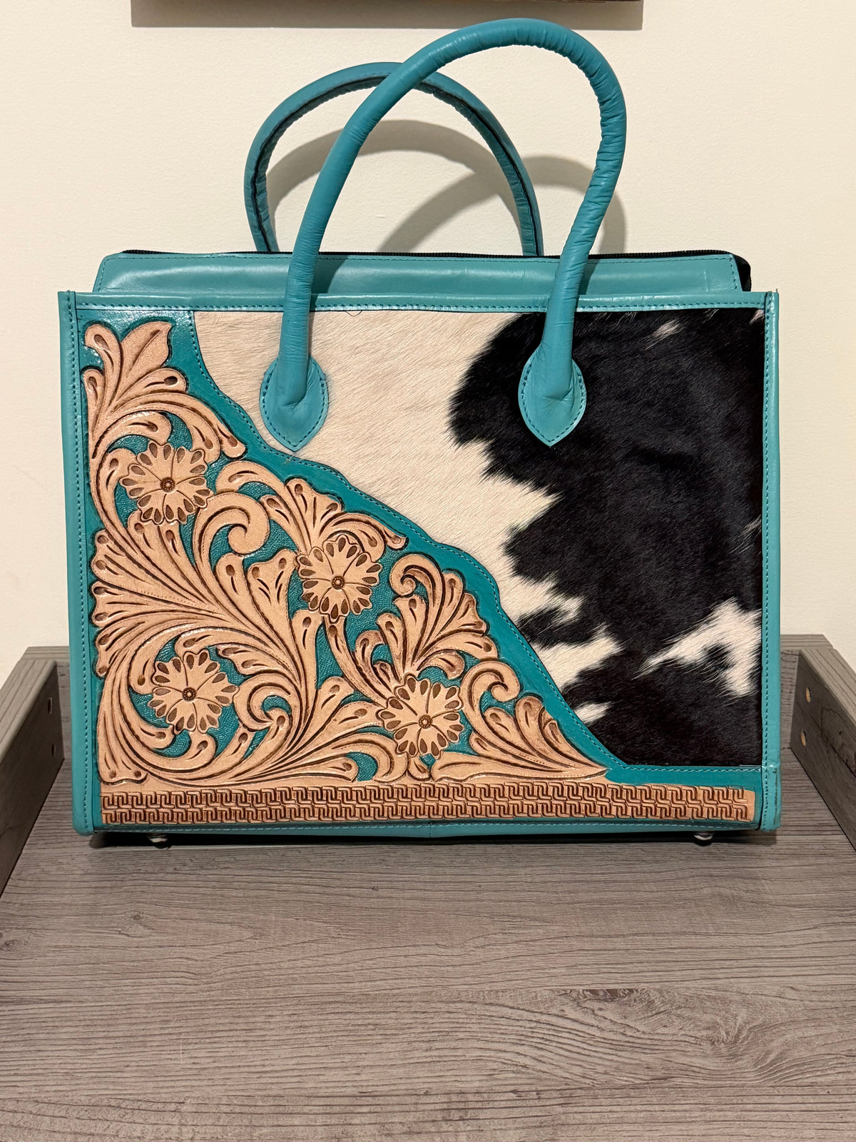 Tooled cowhide tote bag #3