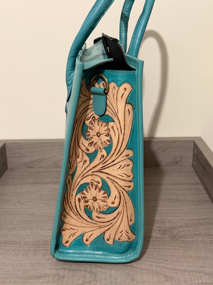 Tooled cowhide tote bag #3