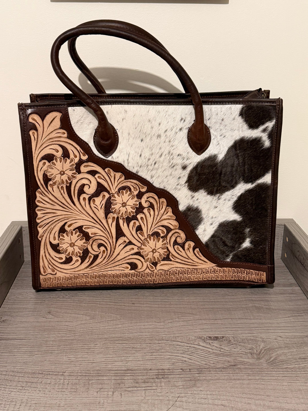 Tooled cowhide tote bag #2