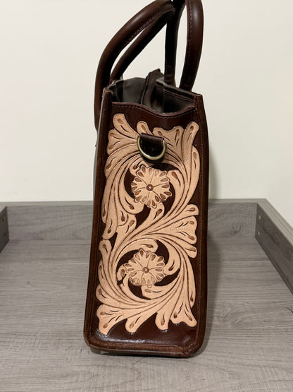 Tooled cowhide tote bag #2