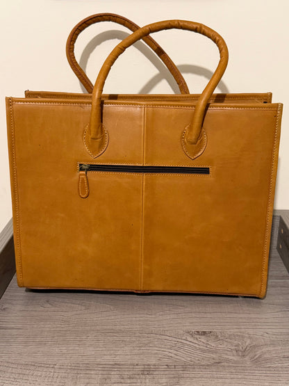 Tooled cowhide tote bag #1