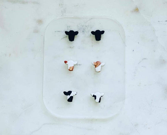 3 Pack Polymer Clay Cow Earrings